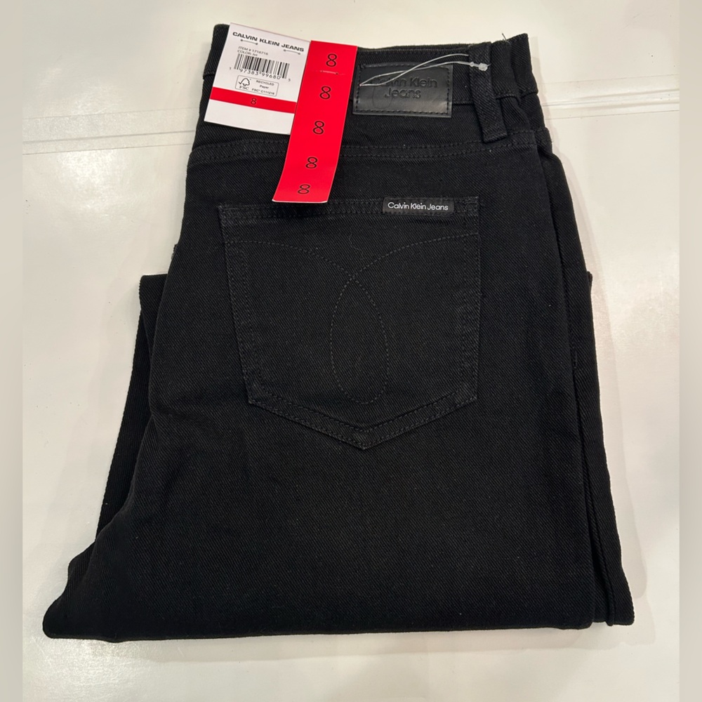 Calvin Klein Women's Size 8 Inseam 29" Jet Black High Rise Mom Jeans Stretch NEW